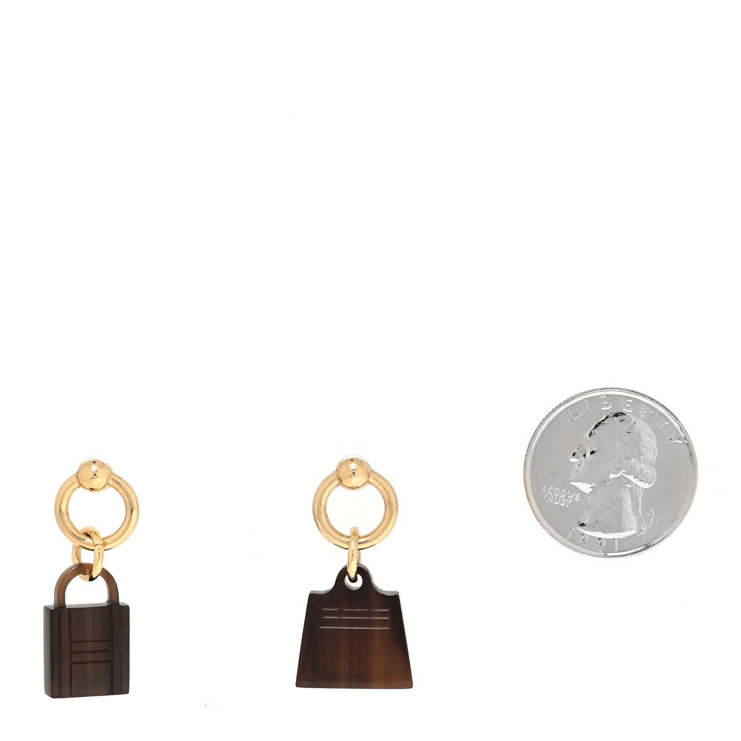 Hermes Permabrass Buffalo Horn Wood Amulette Kelly Bag Earrings 2 of 5