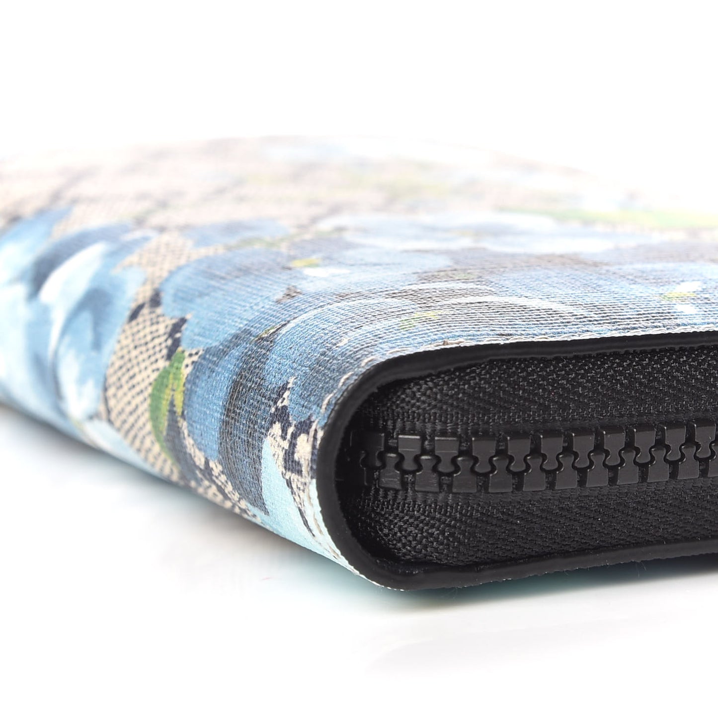 GG Supreme Monogram Blooms Zip Around Wallet Blue