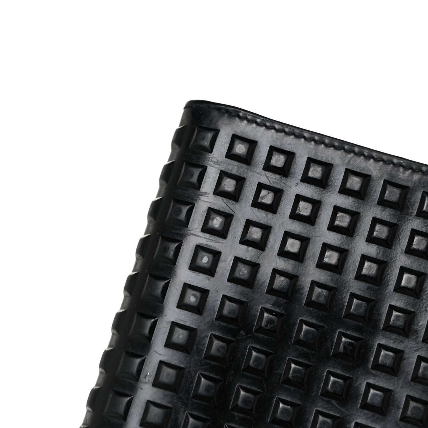 Calfskin Grid Embossed Zip Around Wallet Black