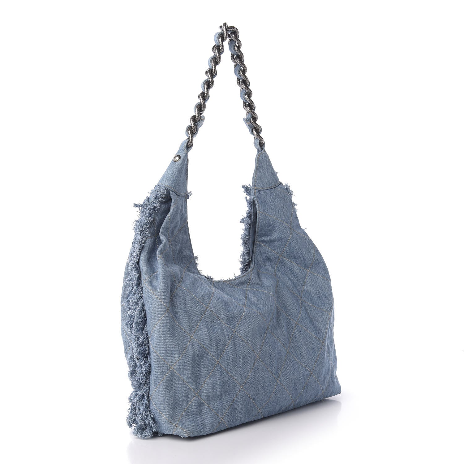 Chanel Denim Quilted Chain Hobo Light Blue 3 of 10