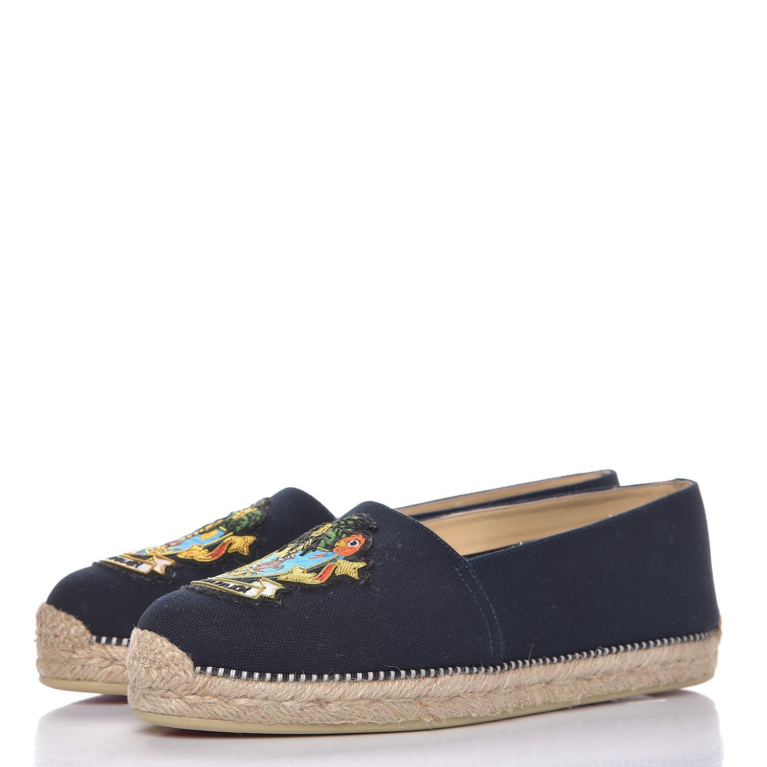 Christian Louboutin CHRISTIAN LOUBOUTIN Canvas Lougalia Appliquéd Cario Loubi Flat Espadrilles 38 Version Blue 3 of 10