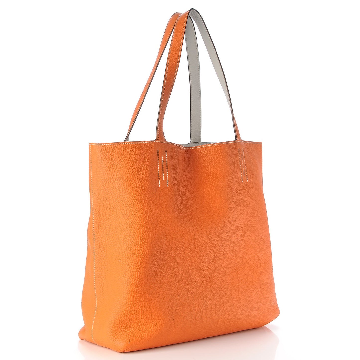 Taurillon Clemence Double Sens 45 Reversible Tote Orange Gris Perle