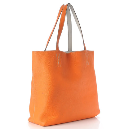 Hermes Taurillon Clemence Double Sens 45 Reversible Tote Orange Gris Perle 4 of 15