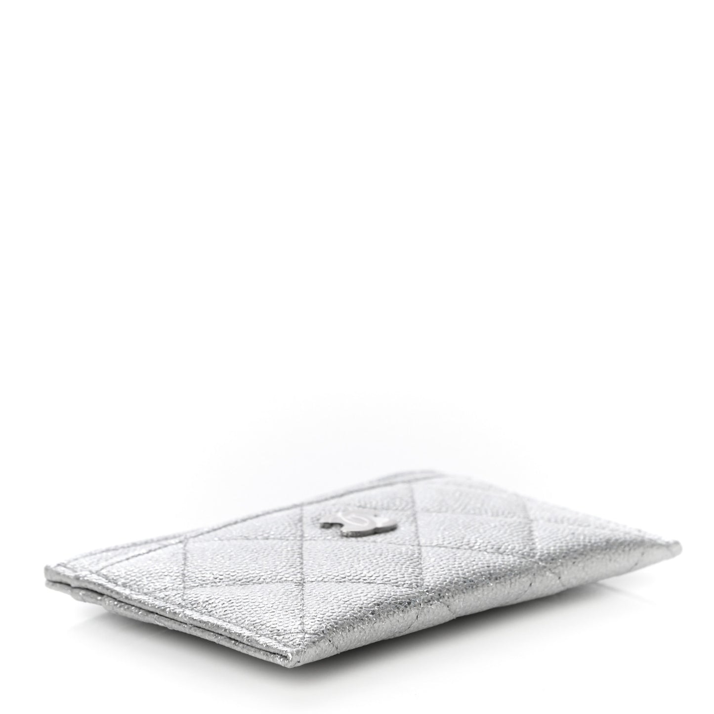 Metallic Caviar Quilted Card Holder Silver