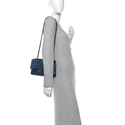 Chanel Denim Quilted Medium Camellia Flap Blue 2 of 11