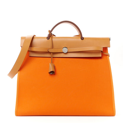 Hermes Vache Hunter Toile Herbag Zip 39 MM Orange Natural 1 of 13