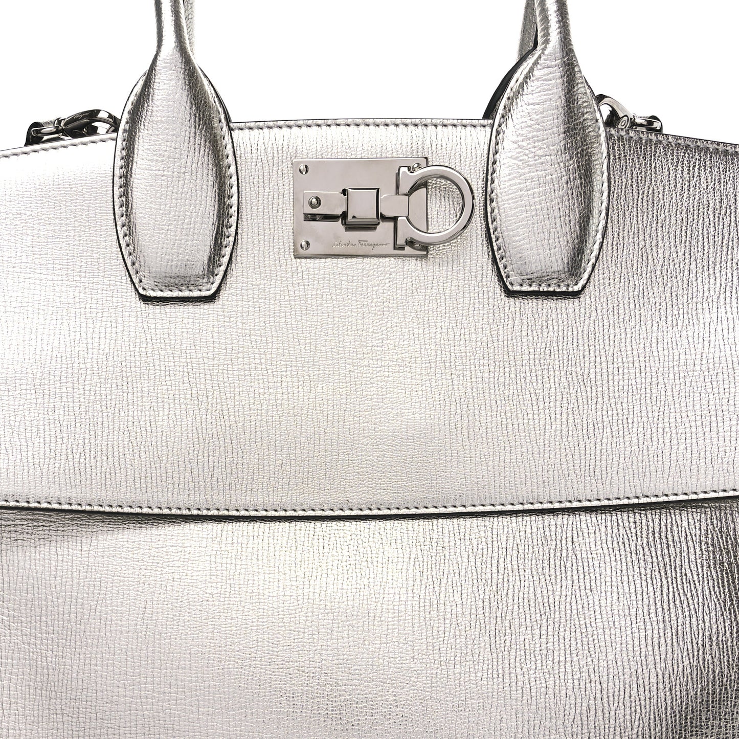 Metallic Hammered Calfskin Studio Top Handle Bag Silver