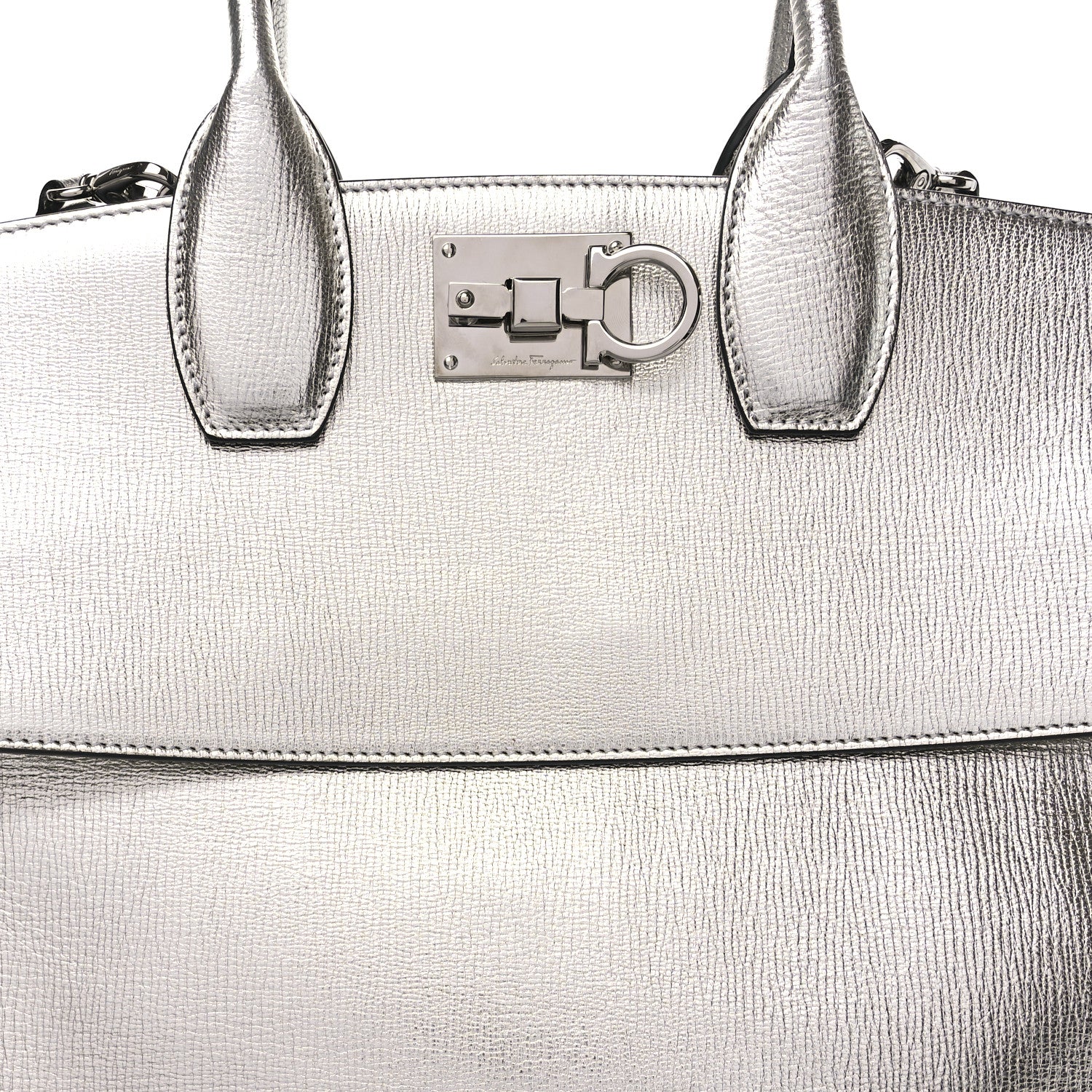 Salvatore Ferragamo Metallic Hammered Calfskin Studio Top Handle Bag Silver 7 of 12