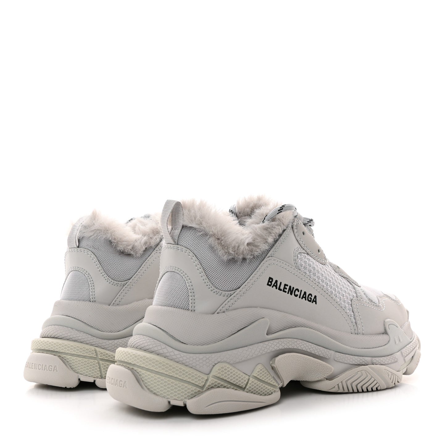 Fabric Mesh Faux Fur Triple S Sneakers 39 Grey