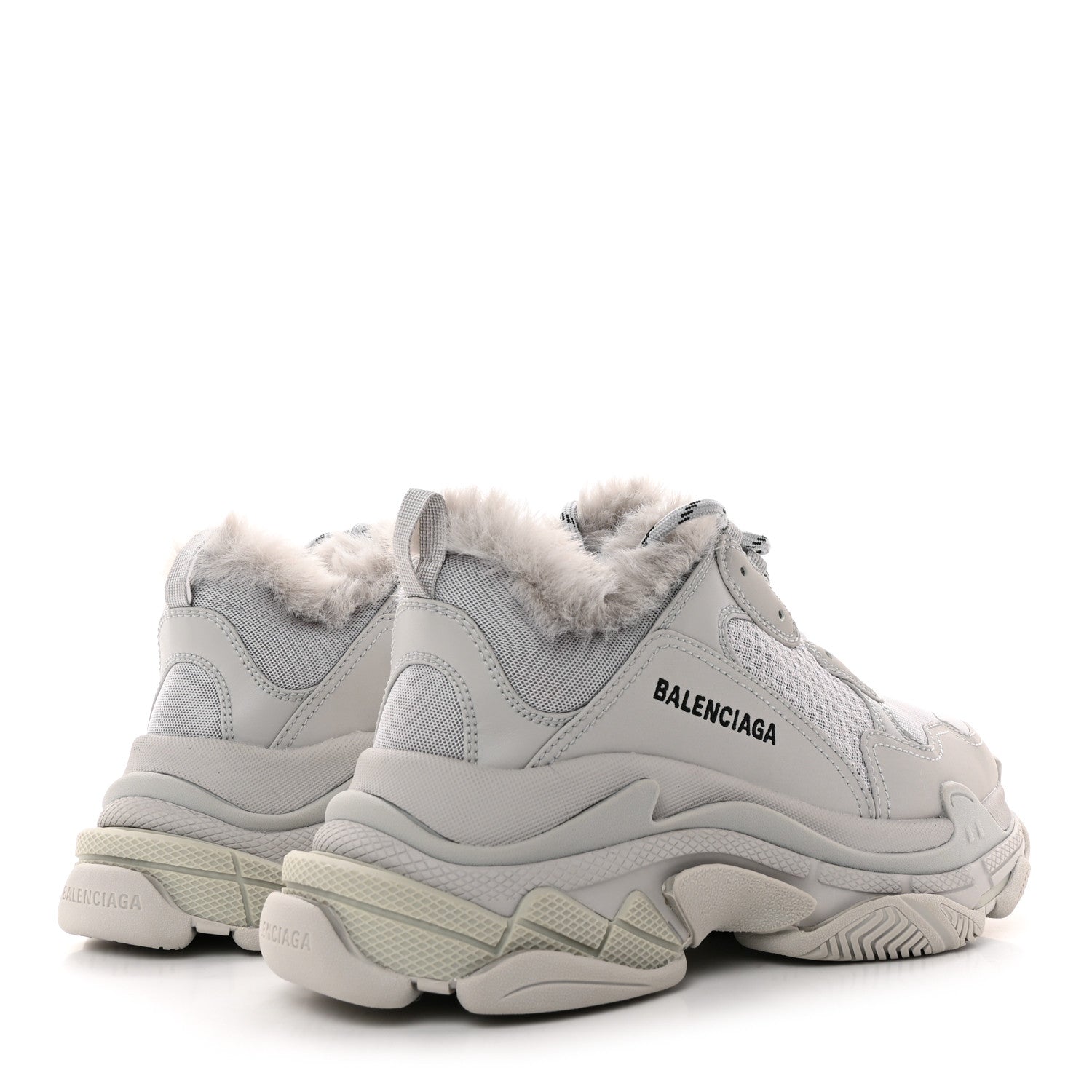 Balenciaga Fabric Mesh Faux Fur Triple S Sneakers 39 Grey 4 of 9