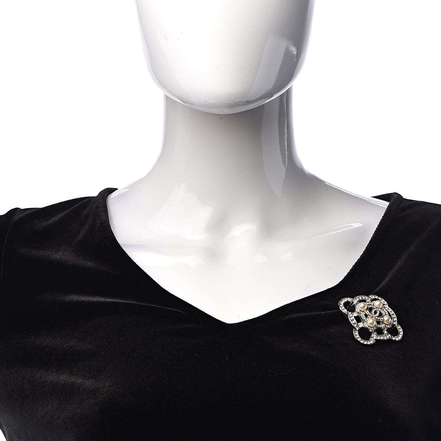 Pearl Crystal CC Brooch Silver