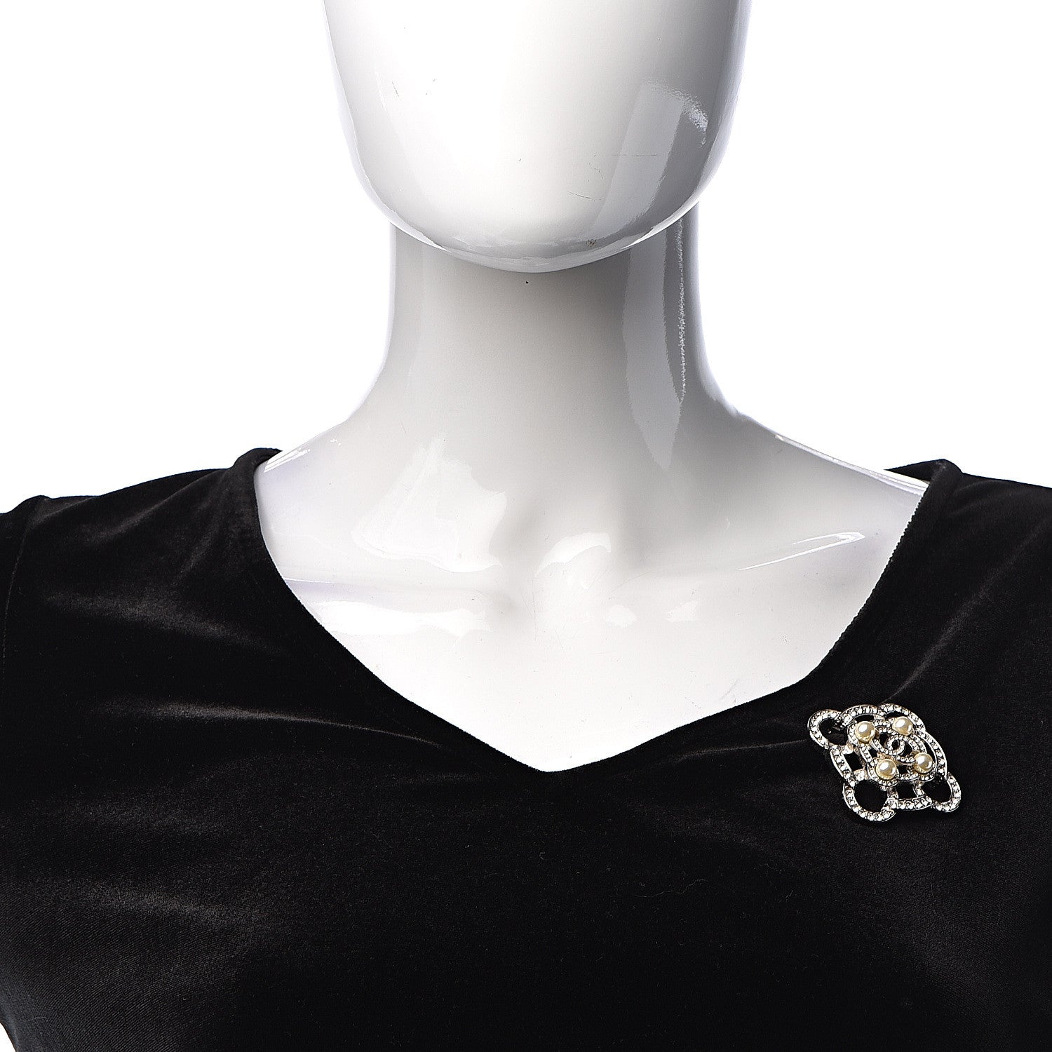 Chanel Pearl Crystal CC Brooch Silver 2 of 4