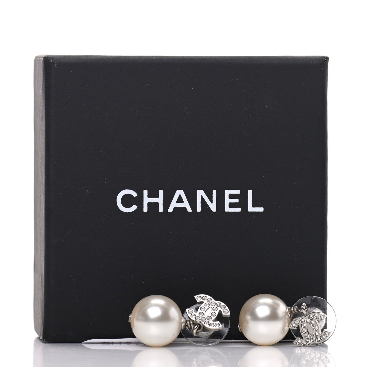 Crystal Pearl CC Drop Earrings Silver