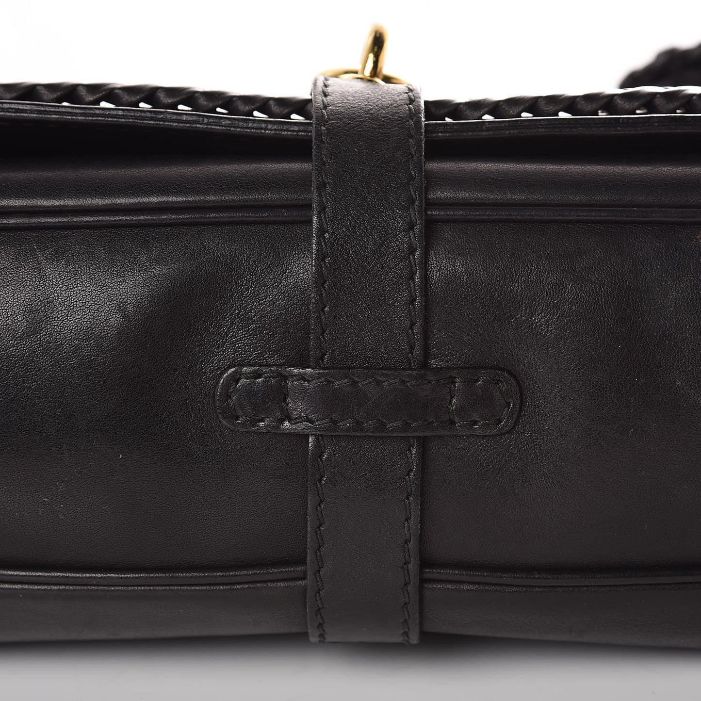 Calfskin Handmade Medium Flap Shoulder Bag Black