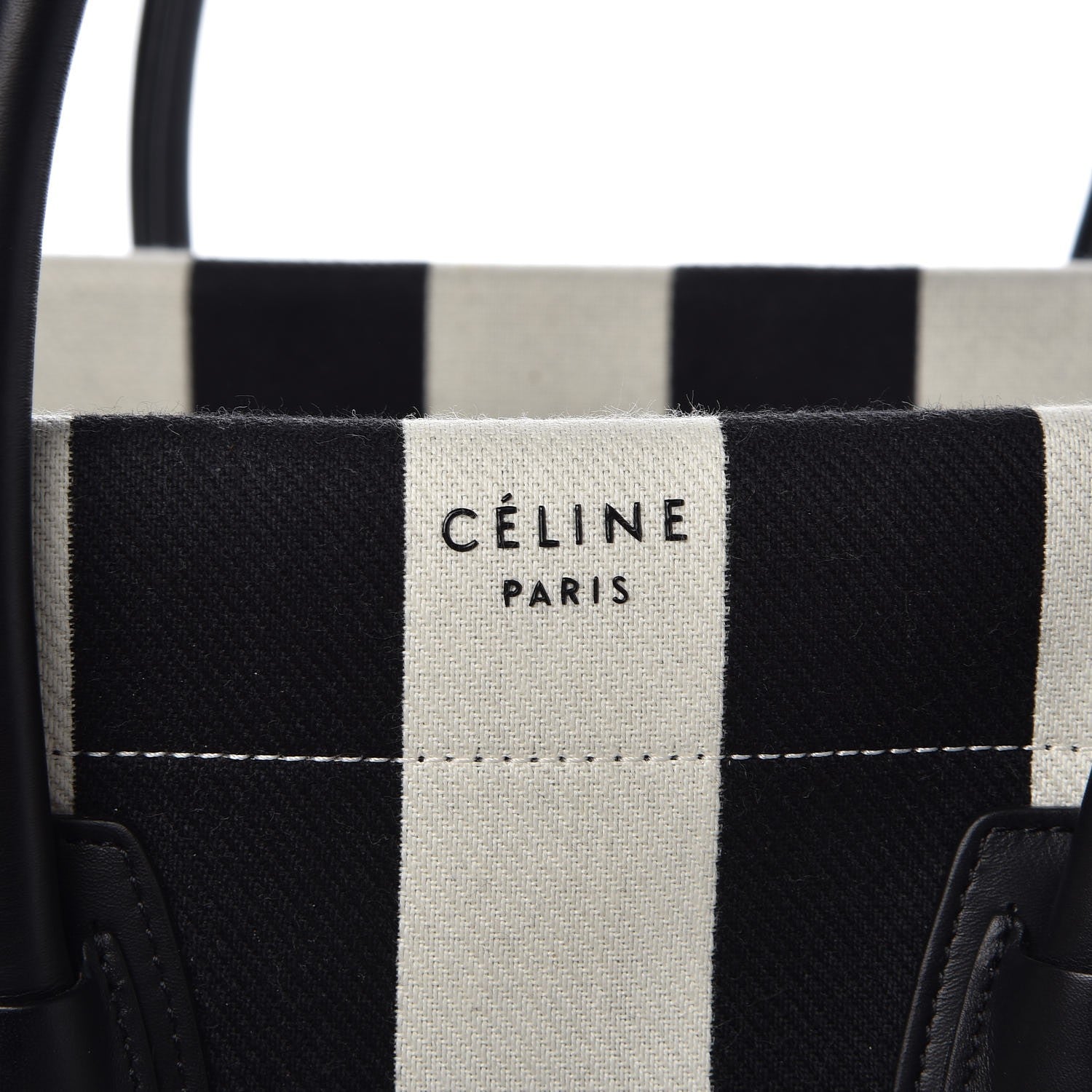 Celine Cotton Canvas Striped Medium Phantom Luggage White Black 6 of 13