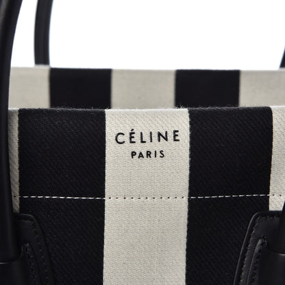 Celine Cotton Canvas Striped Medium Phantom Luggage White Black 6 of 13