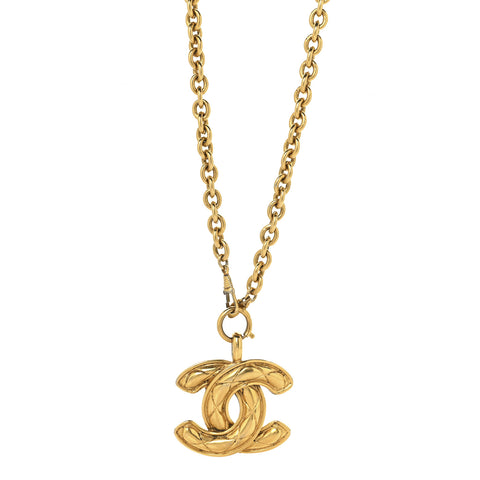 Metal Quilted CC Necklace Gold