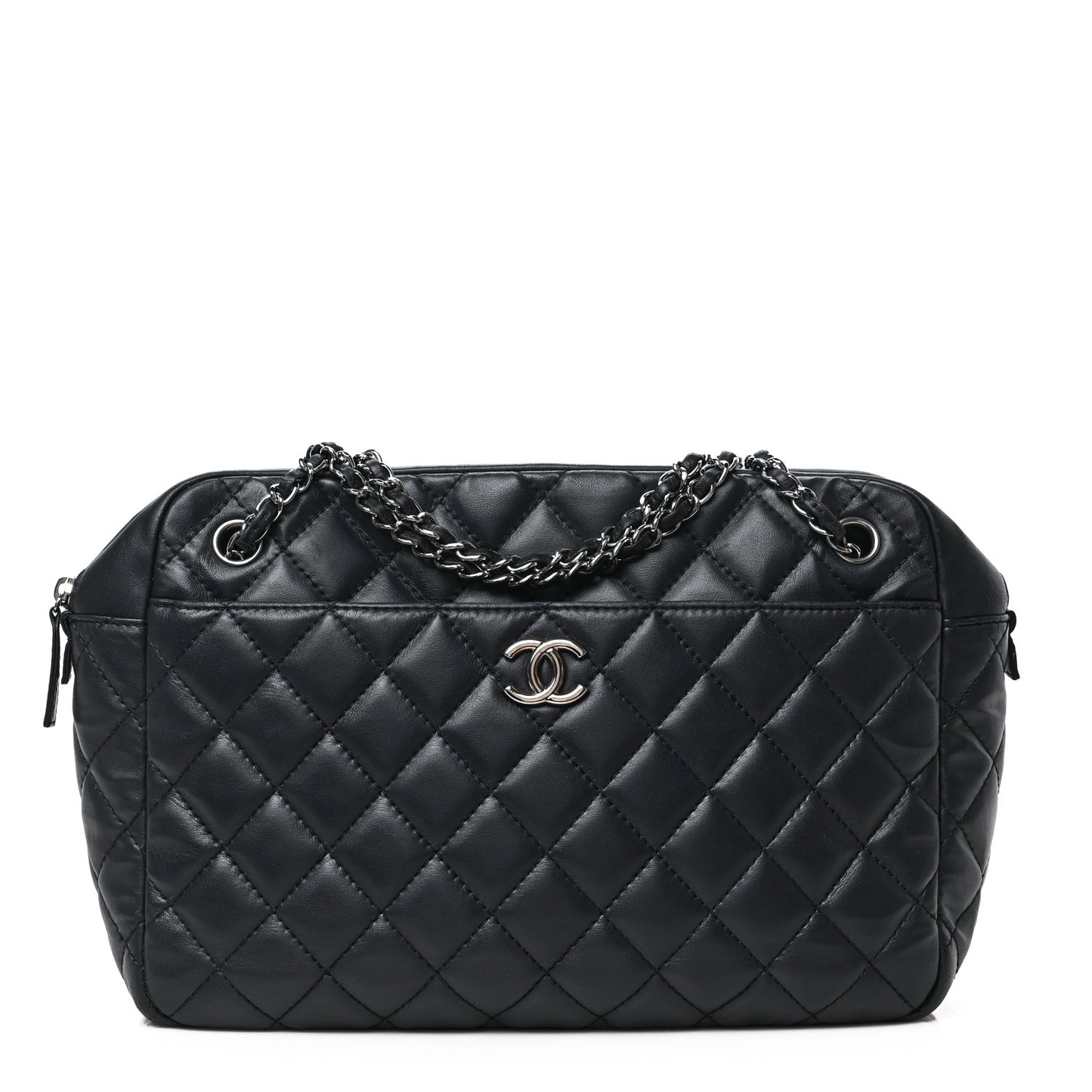 Lambskin Quilted Large Camera Case Navy Blue