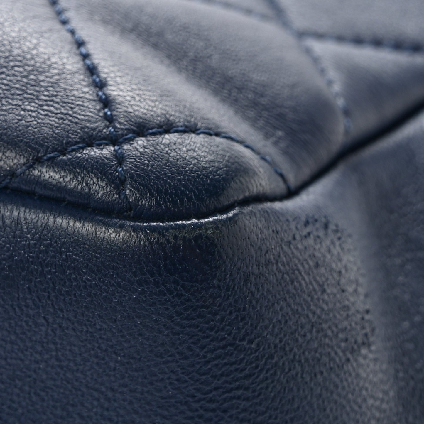 Lambskin Quilted Resin Bi-Color Chain Flap Bag Navy