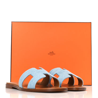 Hermes Denim Canvas Oran Sandals 37 Bleu Clair 9 of 9