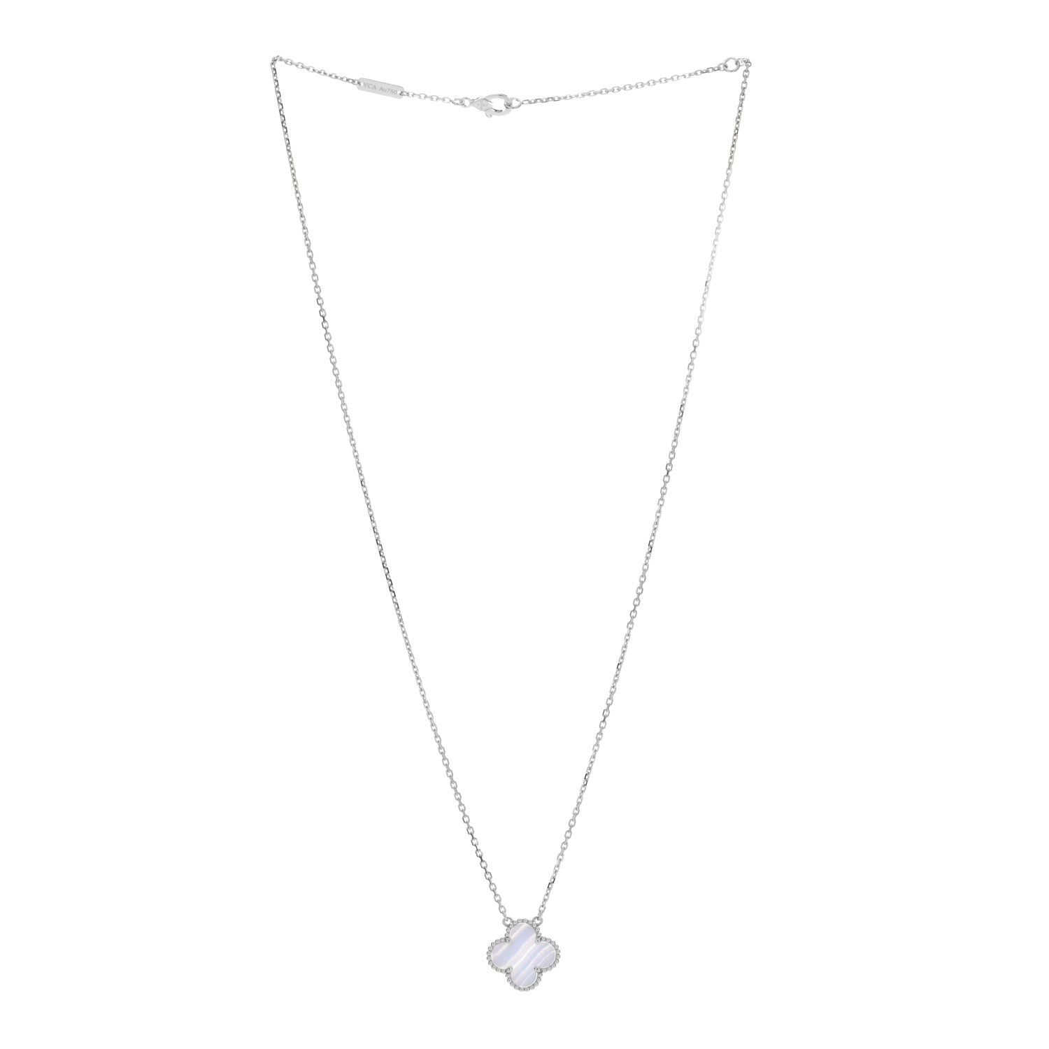 Van Cleef & Arpels 18K White Gold Chalcedony Vintage Alhambra Pendant Necklace 2 of 5