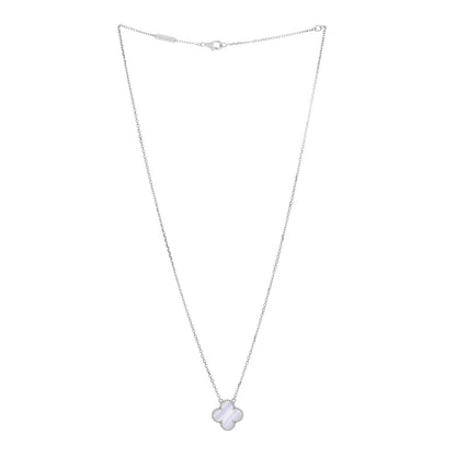 Van Cleef & Arpels 18K White Gold Chalcedony Vintage Alhambra Pendant Necklace 2 of 5