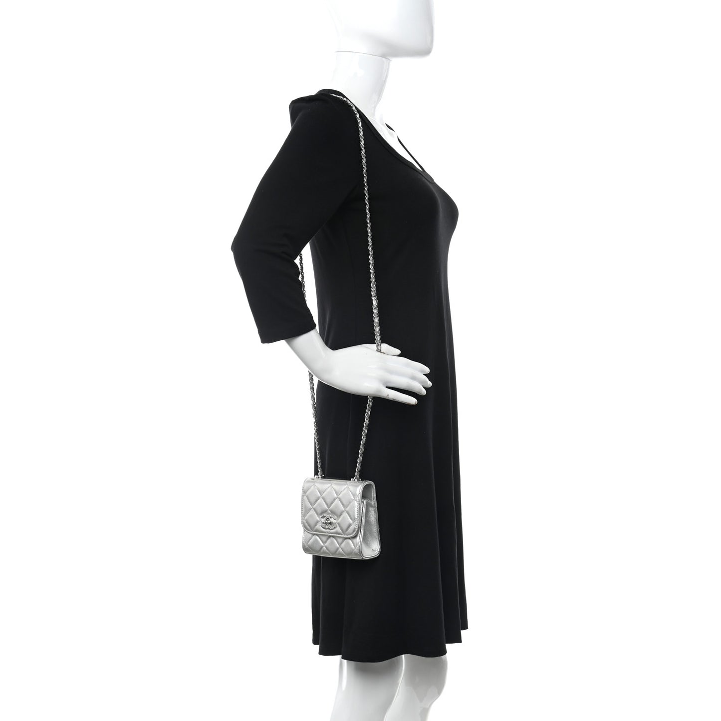 Metallic Lambskin Quilted Mini Trendy CC Clutch With Chain Silver