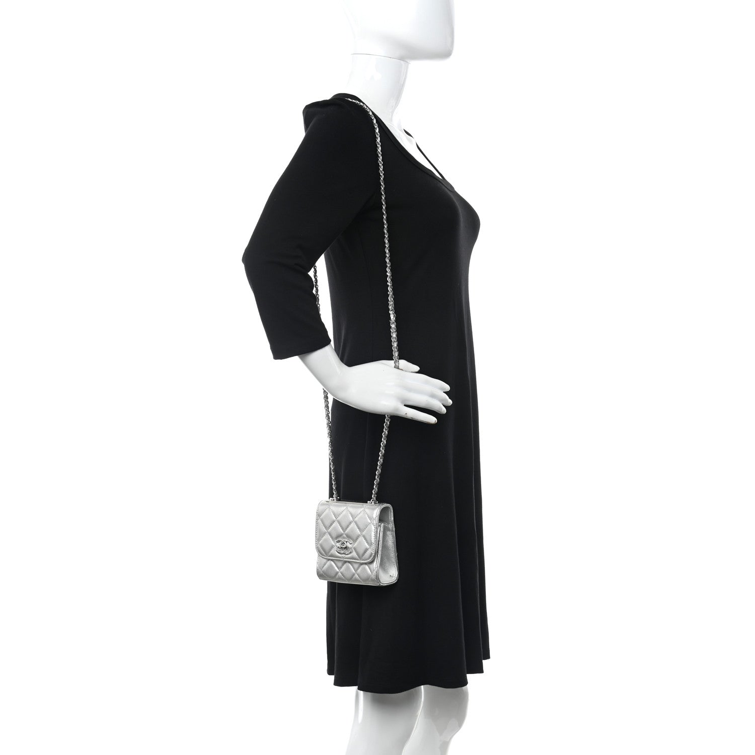 Chanel Metallic Lambskin Quilted Mini Trendy CC Clutch With Chain Silver 2 of 11