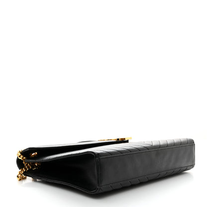 Saint Laurent Grain De Poudre Matelasse Chevron Large Monogram Satchel Black 4 of 10