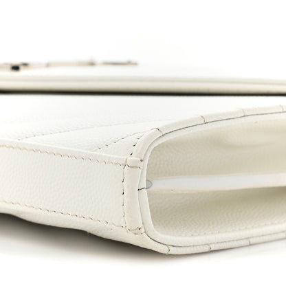 Saint Laurent Grain De Poudre Matelasse Chevron Monogram Chain Wallet White 9 of 13