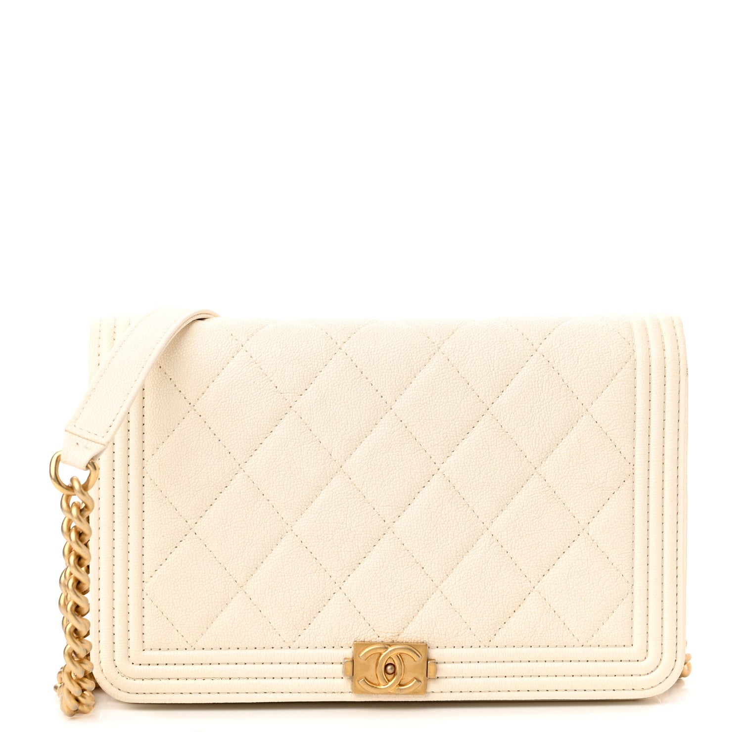 Chanel Caviar Quilted Boy Wallet On Chain WOC White 1 of 12