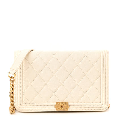 Chanel Caviar Quilted Boy Wallet On Chain WOC White 1 of 12
