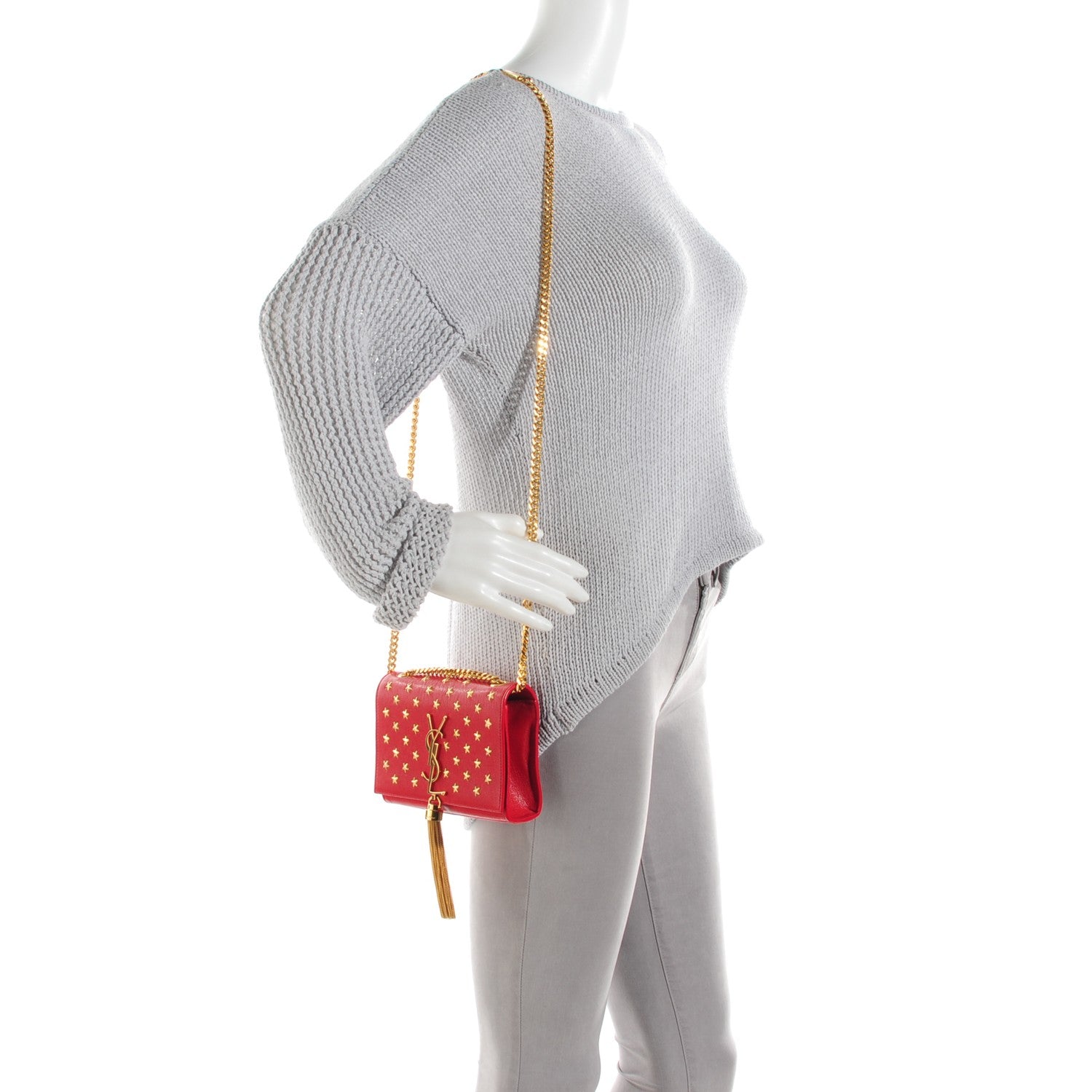 Saint Laurent SAINT LAUREN Monogram Calfskin Medium Star Print Tassle Chain Shoulder Bag 2 of 8