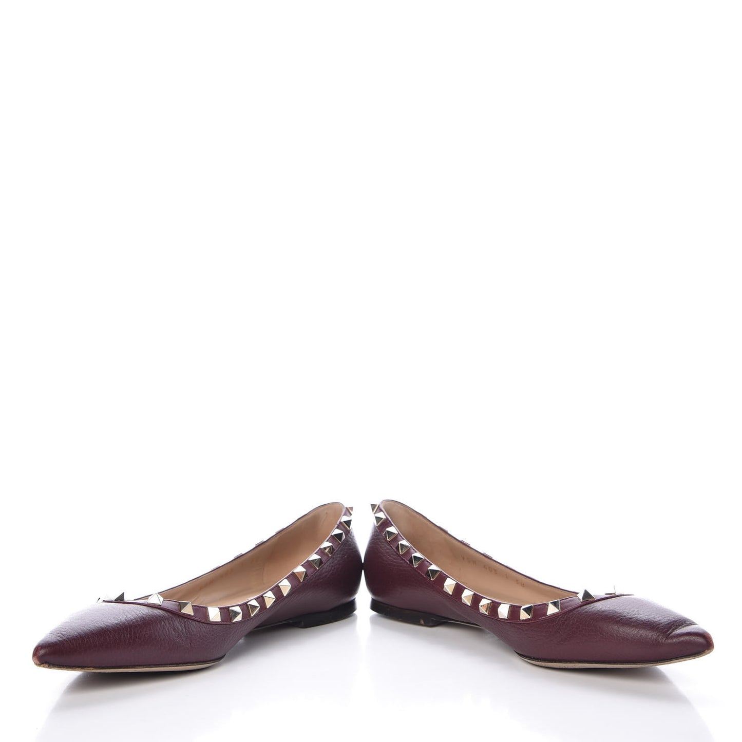 Pebbled Calfskin Rockstud Ballerina Flats 38 Rubin