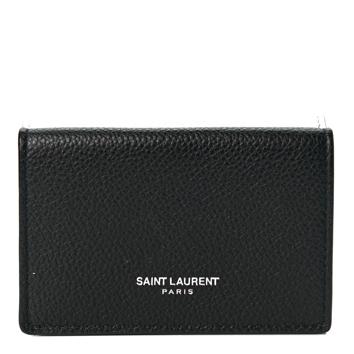 Saint Laurent Grained Calfskin Paris Petite Compact Wallet White Black 1 of 7