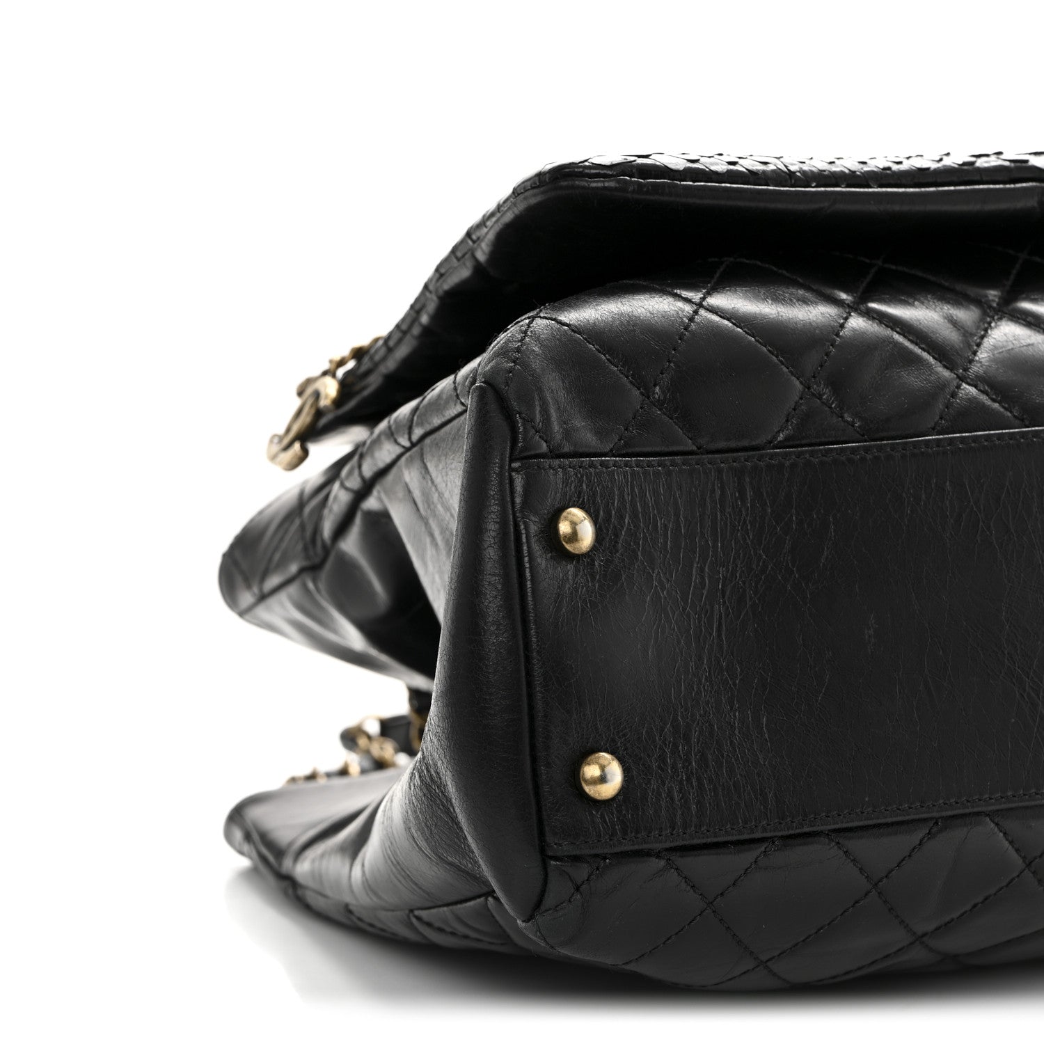Chanel Snakeskin Glazed Calfskin Quilted Urban Mix Tote Black 9 of 10