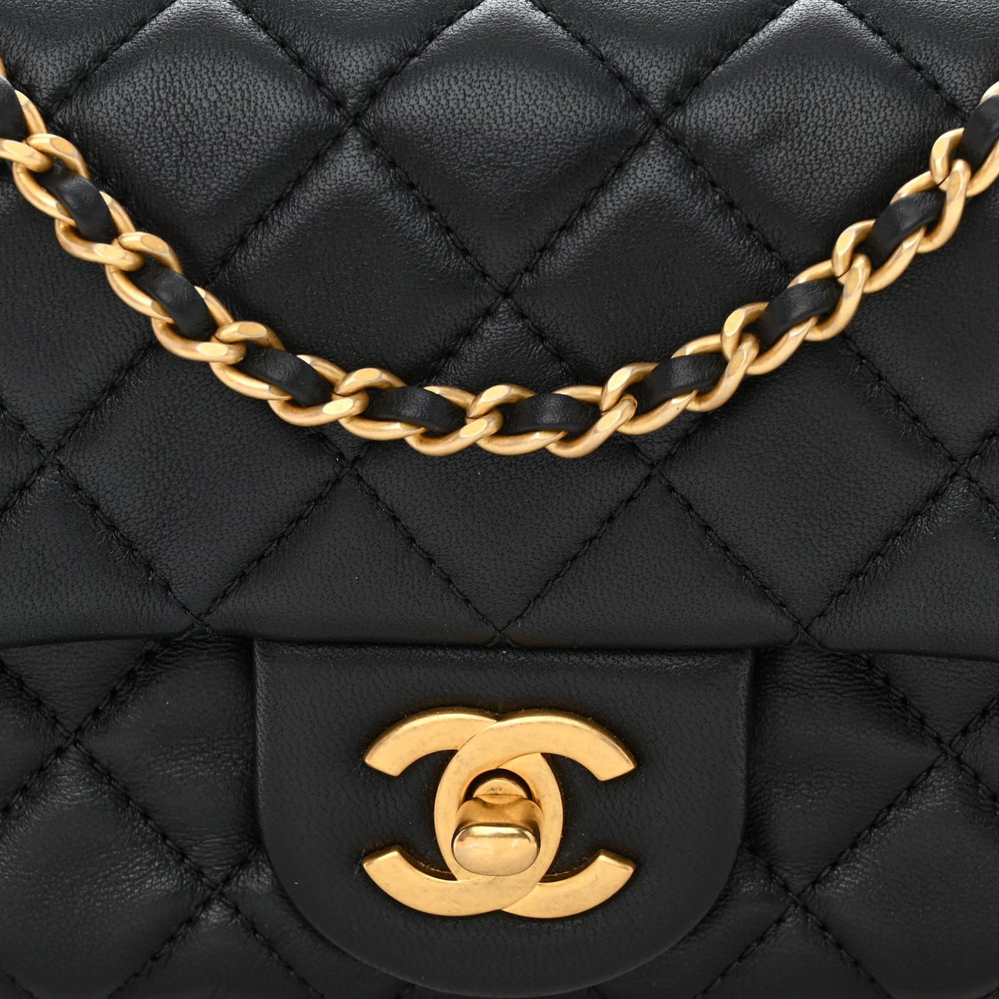 Lambskin Quilted Mini Rectangular Pearl Crush Flap Black