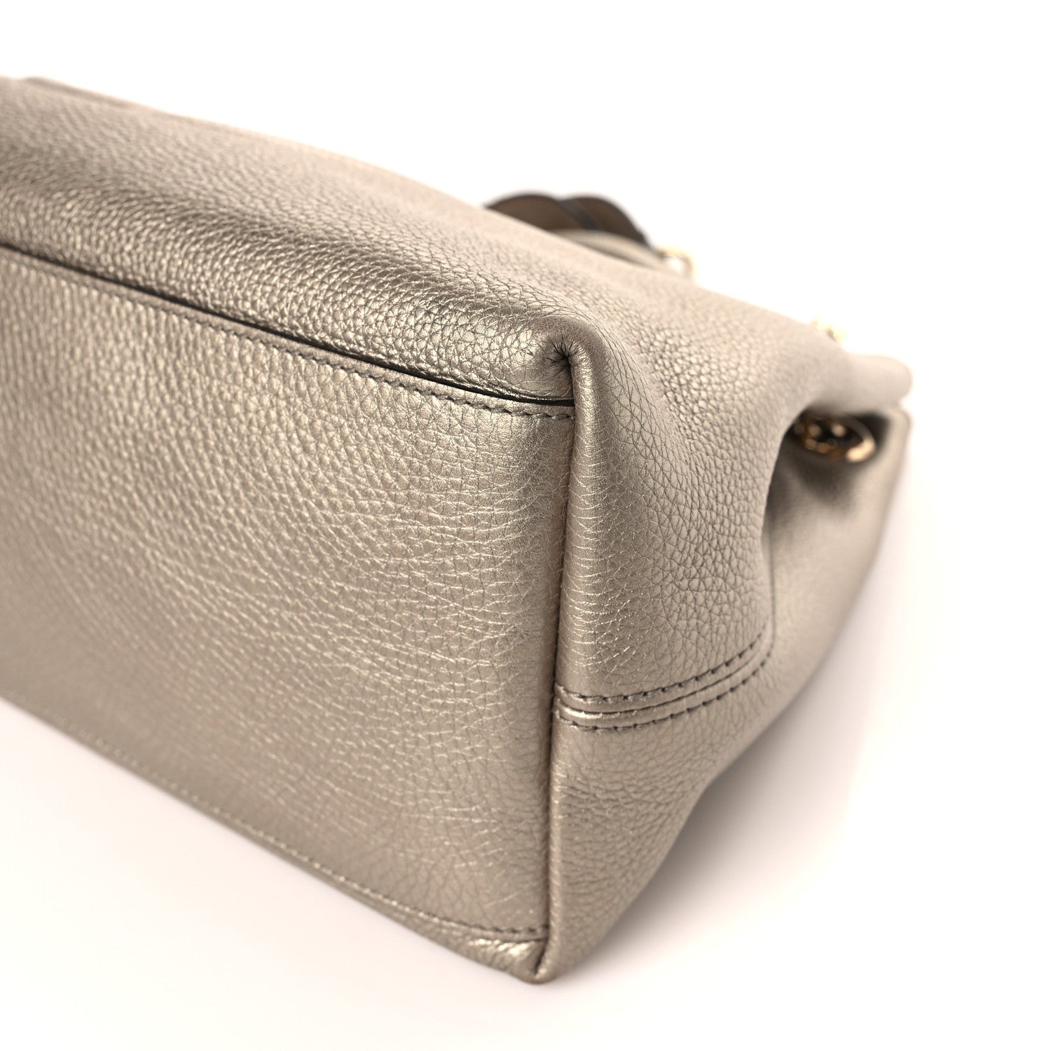 Gucci Metallic Pebbled Calfskin Medium Soho Chain Shoulder Bag Golden Beige 9 of 10