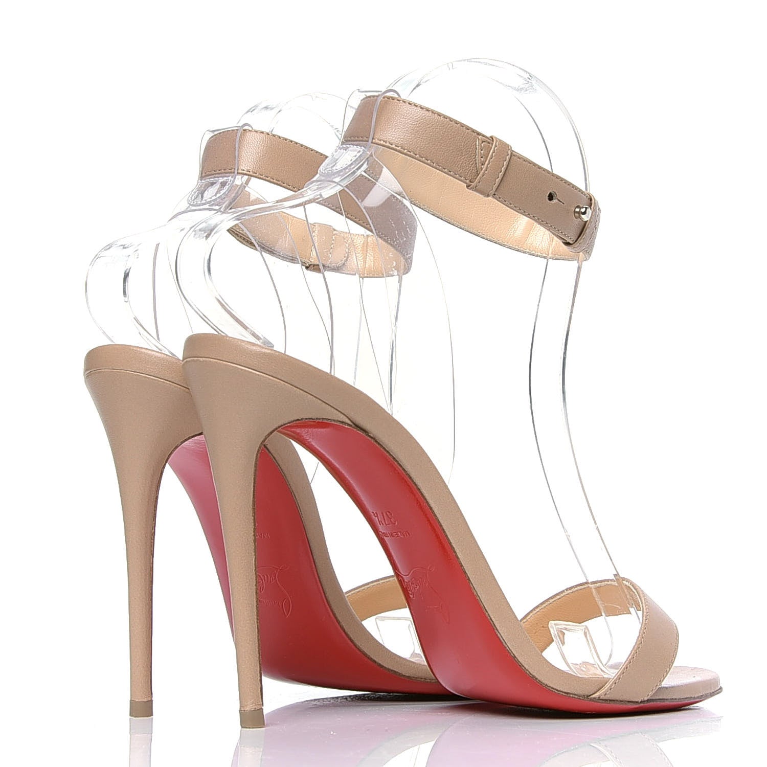 Christian Louboutin Nappa Shiny PVC Jonatina 100 Sandals 37.5 Nude 3 of 7