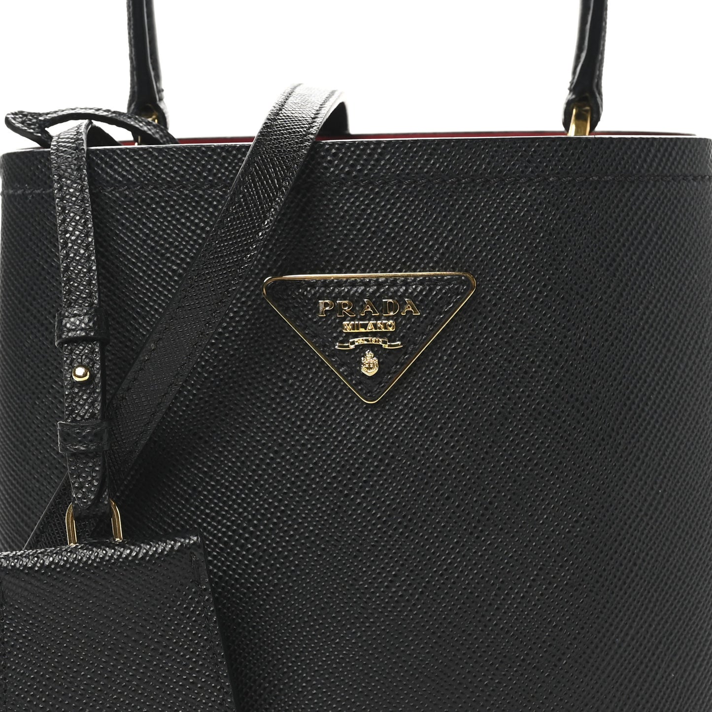 Saffiano Cuir Small Panier Bucket Bag Black Fuoco