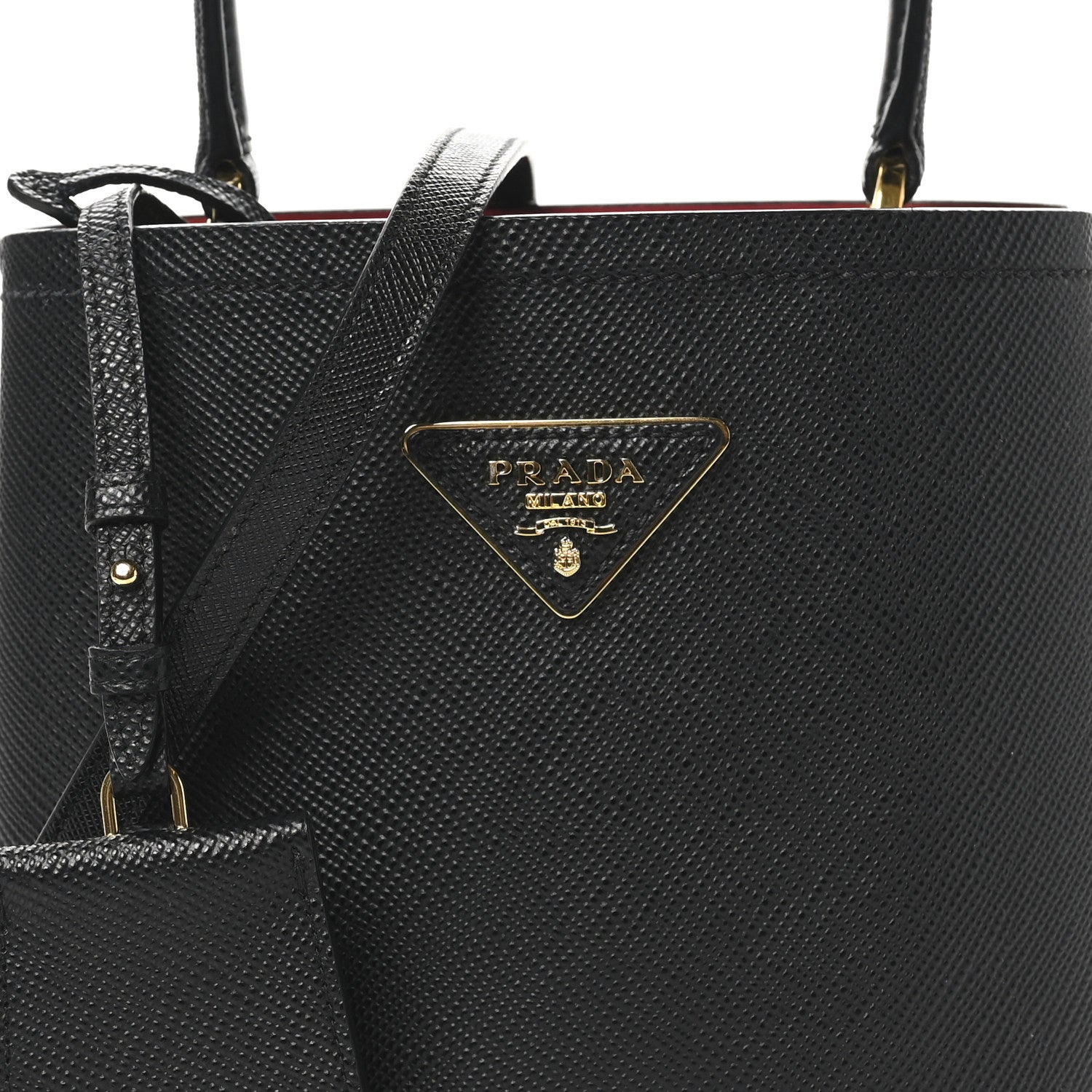 Prada Saffiano Cuir Small Panier Bucket Bag Black Fuoco 7 of 9