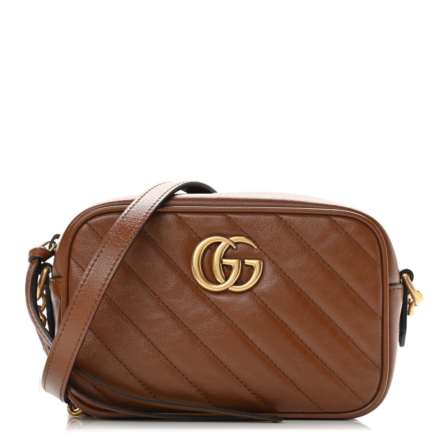 Glazed Calfskin Matelasse Diagonal Mini GG Marmont Chain Shoulder Bag Cuir