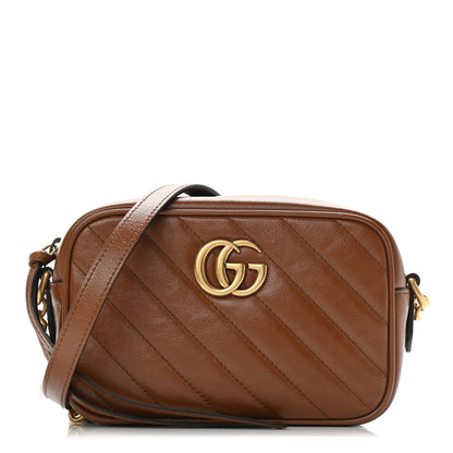 Gucci Glazed Calfskin Matelasse Diagonal Mini GG Marmont Chain Shoulder Bag Cuir 1 of 9