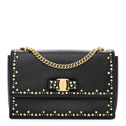 Salvatore Ferragamo Calfskin Studded Vara Bow Bag Black 1 of 13