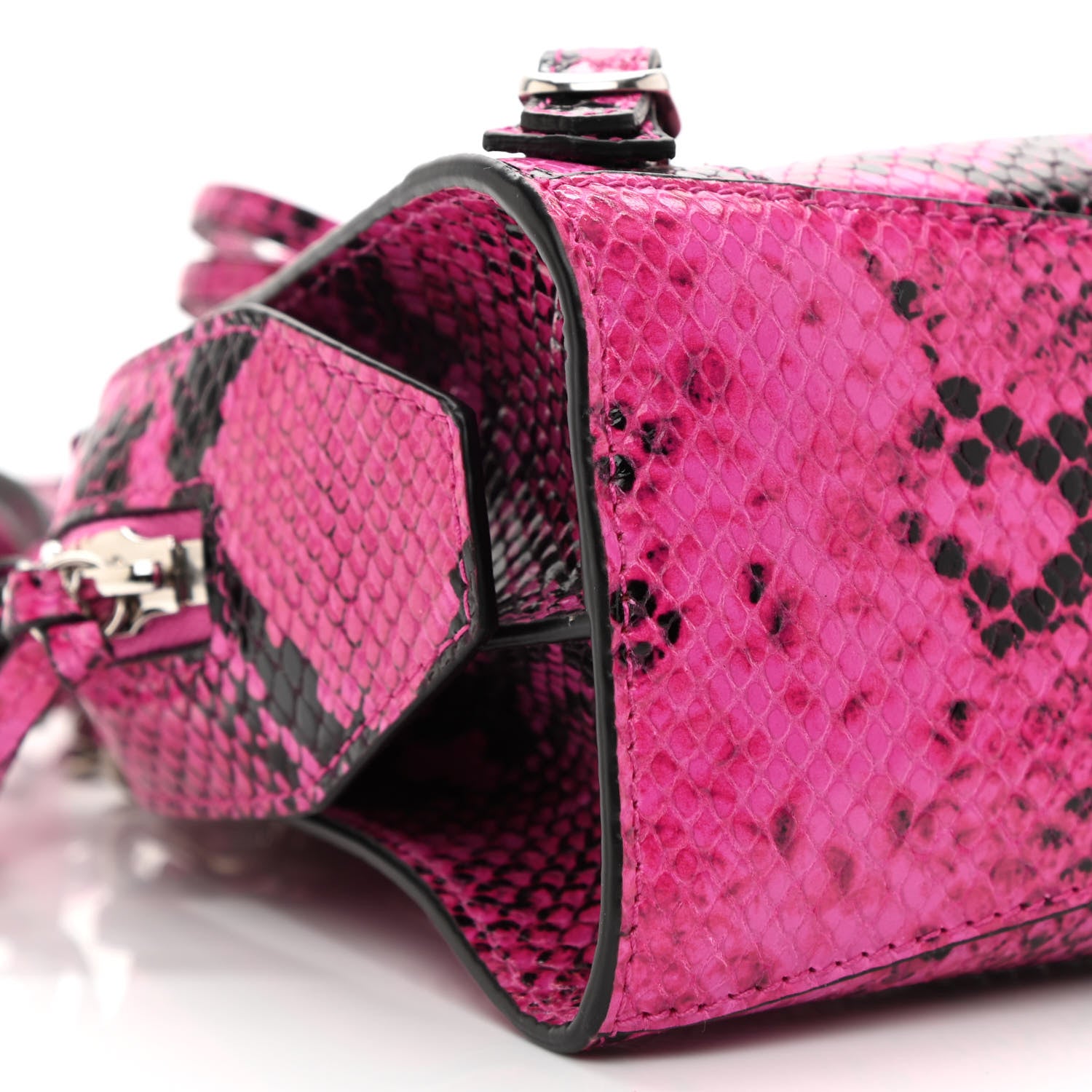 Balenciaga Calfskin Python Effect Neo Classic Silver Hardware Mini City Fuchsia Black 10 of 11