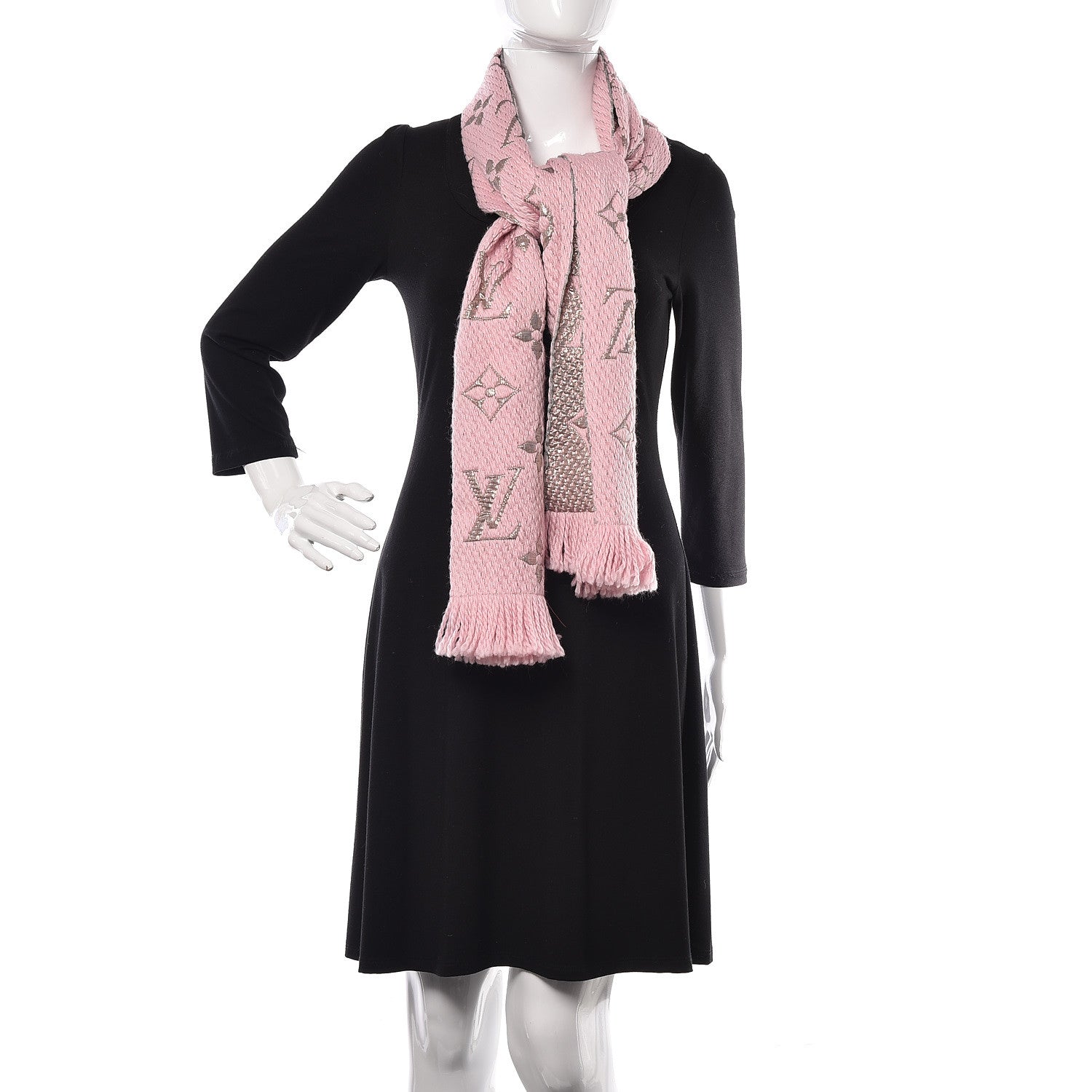 Louis Vuitton Wool Silk Logomania Shine Scarf Pink 2 of 4