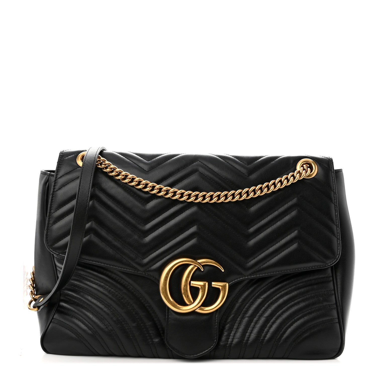 Gucci Calfskin Matelasse Large GG Marmont Shoulder Bag Black 1 of 10