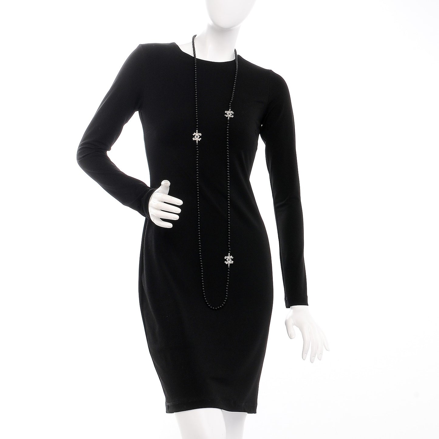 Baguette Crystal Beaded CC Long Necklace Black Silver