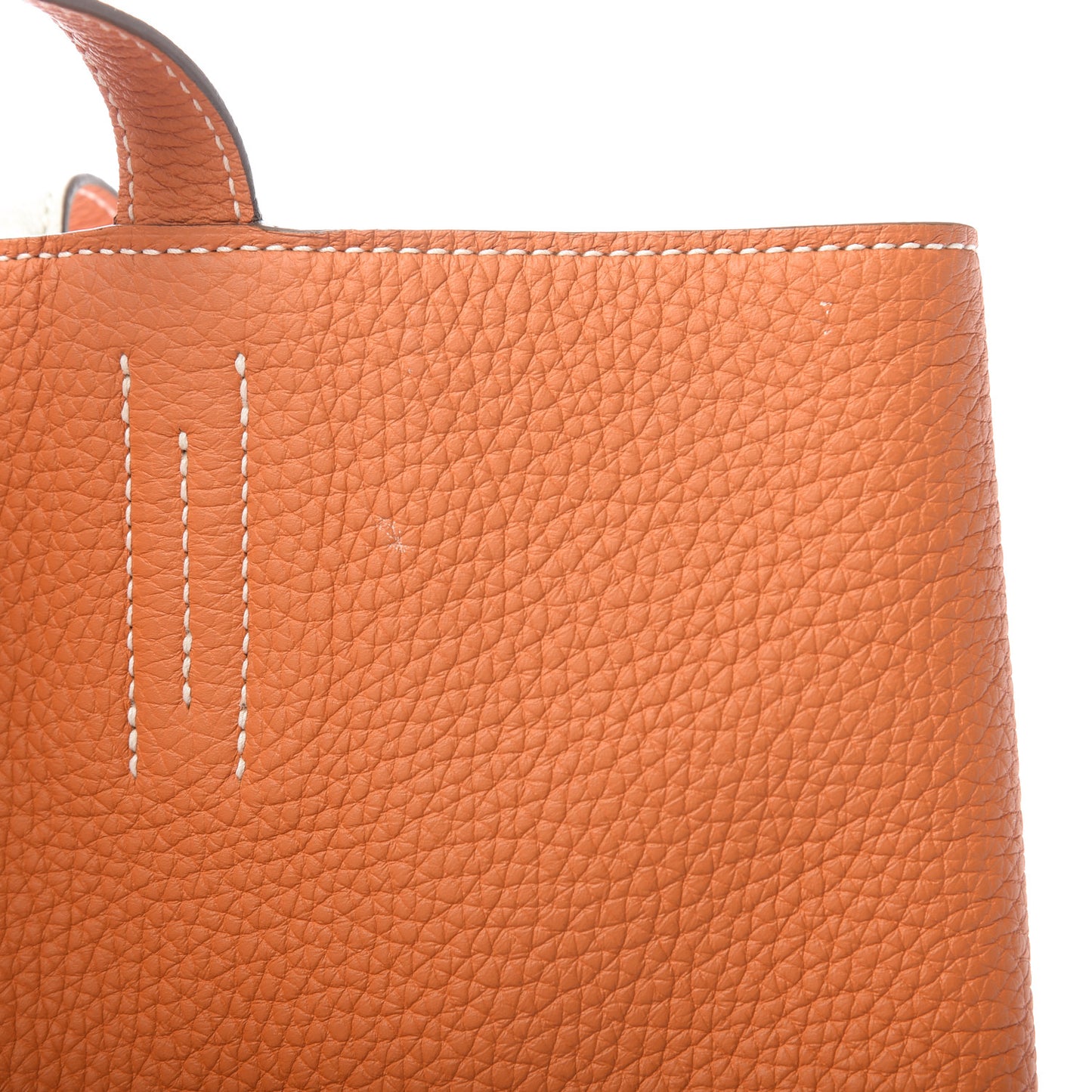 Taurillon Clemence Double Sens 36 Reversible Tote Gris Perle Orange