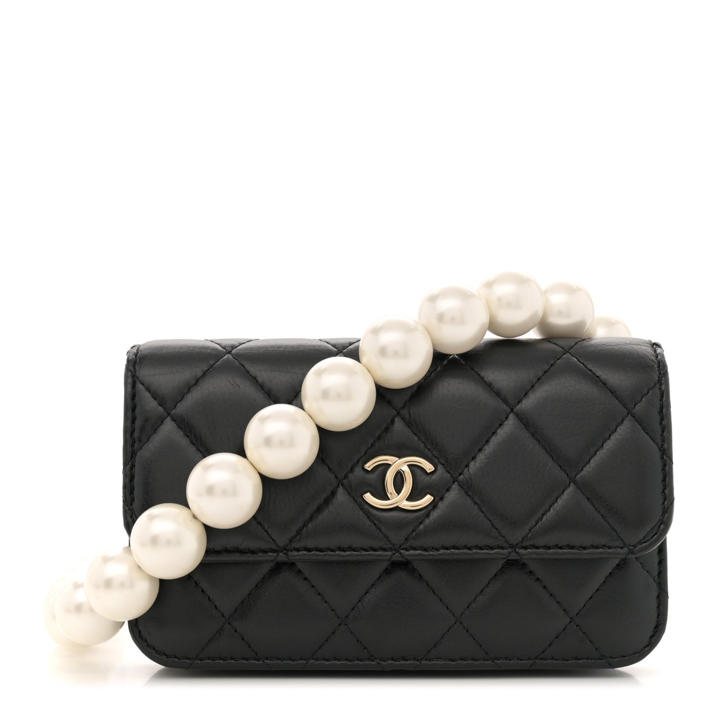 Calfskin Quilted Maxi Pearls Clutch With Chain Black